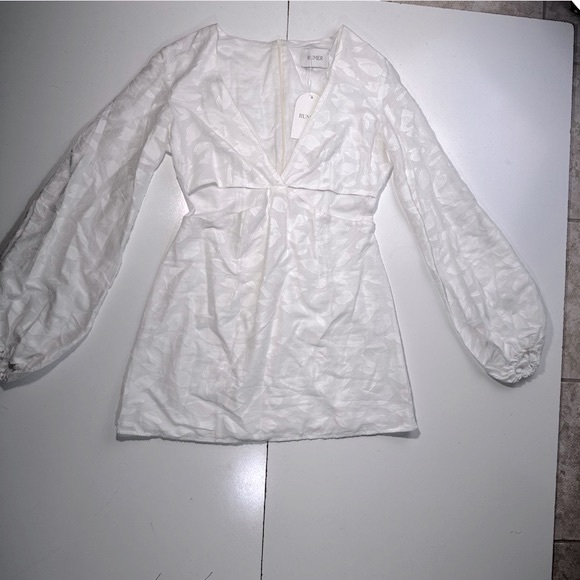 Rumer White Giselle Semi Sheer Cotton Jacquard Cut Out V-Neck Mini Dress NWT L - Picture 6 of 16